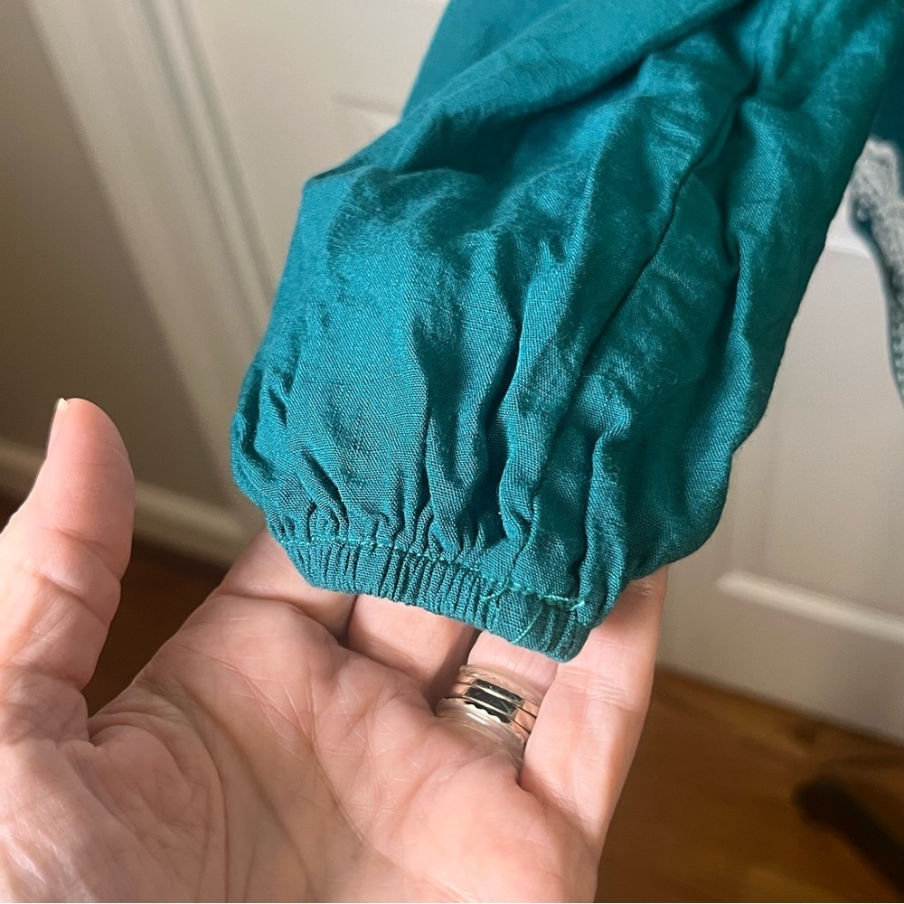 Savanna Jane Blouse Sz L Rayon Embroidered Boho Peasant Cottagecore Floral Teal - Picture 4 of 9